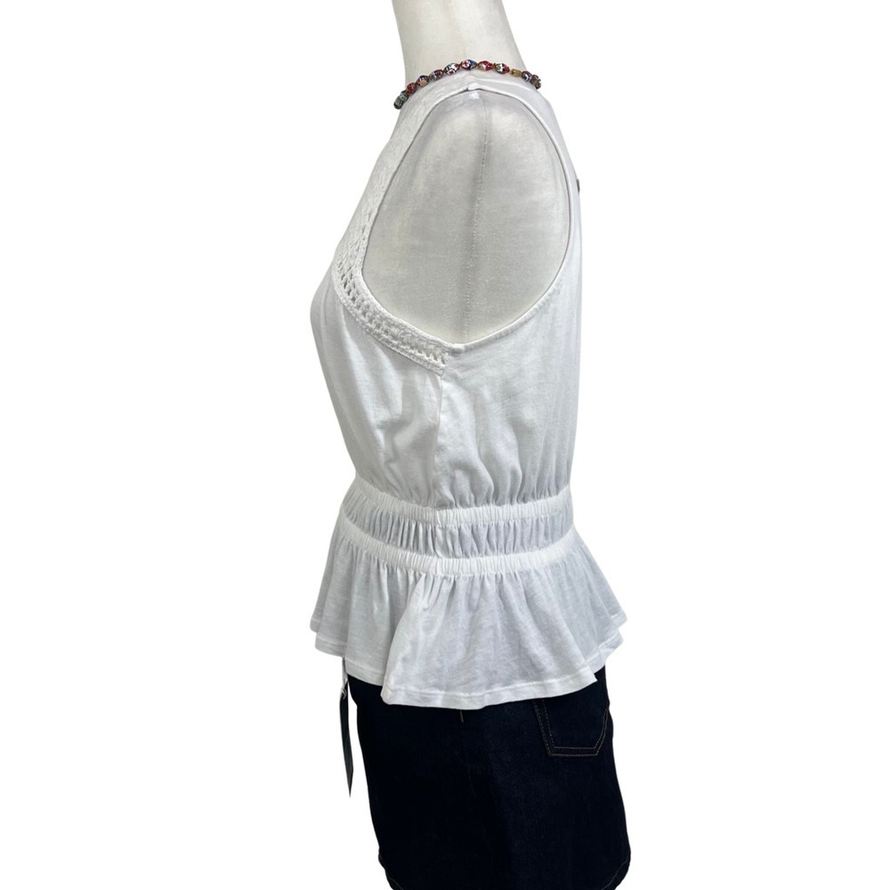 Lucky Brand Crochet Peplum Top Sleeveless Double Band Waist White XS 7WP6683 NWT - Picture 7 of 16